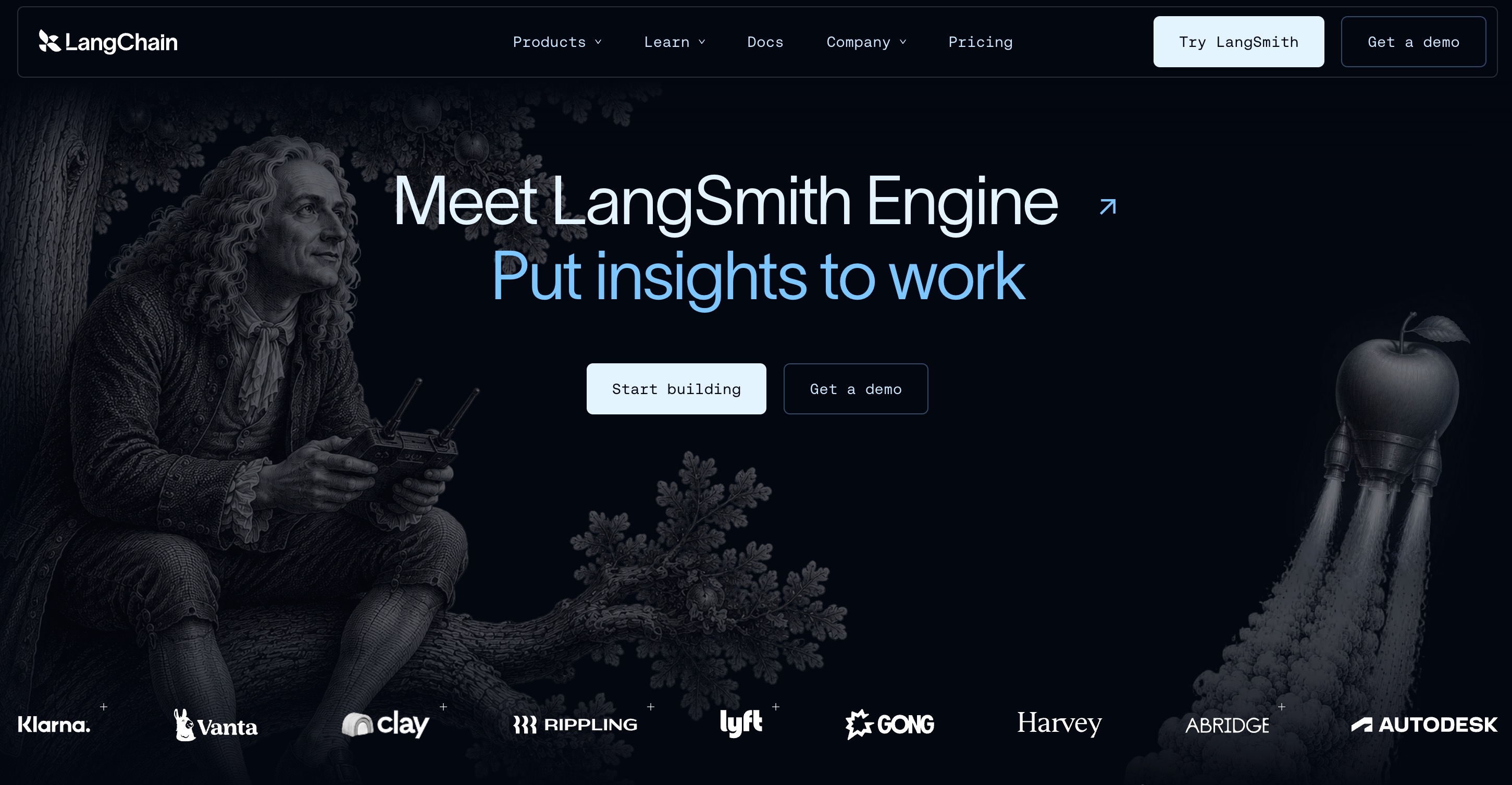 LangChain 首页宣布推出 LangSmith 引擎,用于将智能体洞察付诸实践